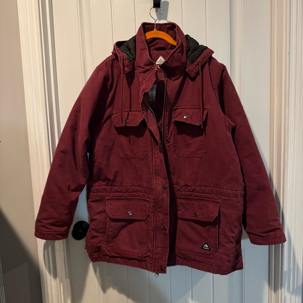 Ridge cut Burgundy Hooded Fleece Lined Barn Coat Jacket